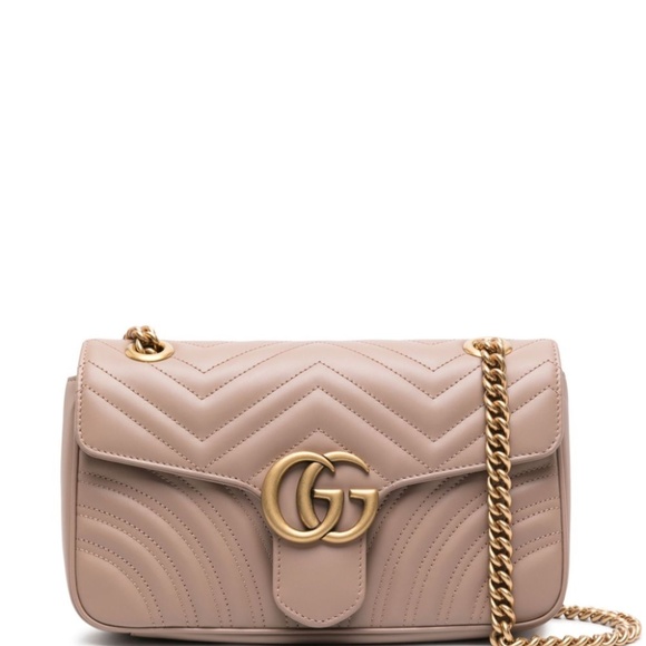 Gucci Handbags - GUCCI GG MARMONT SMALL BAG PORCELAIN ROSE LEATHER WITH ANTIQUE GOLD HARDWARE NEW